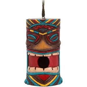 Spoontiques – Birdhouse – Garden Décor – Decorative Bird House for Yard and Garden Decoration – Hanging Novelty for Outdoor Patio – Flamingo Birdhouse(Tiki)