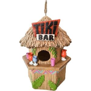 Spoontiques – Birdhouse – Garden Décor – Decorative Bird House for Yard and Garden Decoration – Hanging Novelty for Outdoor Patio – Flamingo Birdhouse(Tiki Bar)