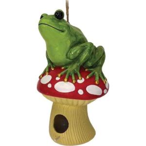 Spoontiques – Birdhouse – Garden Décor – Decorative Bird House for Yard and Garden Decoration – Hanging Novelty for Outdoor Patio – Gnome Birdhouse(Frog on Mushroom)
