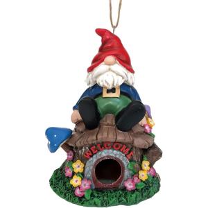 Spoontiques – Birdhouse – Garden Décor – Decorative Bird House for Yard and Garden Decoration – Hanging Novelty for Outdoor Patio – Gnome Birdhouse(Gnome Welcome)