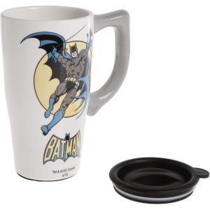 Spoontiques – Ceramic Travel Coffee Mug with Lid and Handle – Spill Proof Lid – Double Walled Mug for Hot and Cold Beverages – Microwave and Dishwasher Safe – Gilmore Girls Travel Mug(Batman)