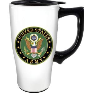 Spoontiques – Ceramic Travel Coffee Mug with Lid and Handle – Spill Proof Lid – Double Walled Mug for Hot and Cold Beverages – Microwave and Dishwasher Safe – Fishing Lures Travel Mug(Army)