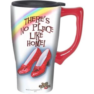 Spoontiques – Ceramic Travel Coffee Mug with Lid and Handle – Spill Proof Lid – Double Walled Mug for Hot and Cold Beverages – Microwave and Dishwasher Safe – Gilmore Girls Travel Mug(Ruby Slippers)