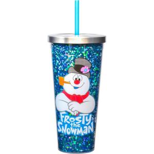 Spoontiques – Glitter Filled Acrylic Tumbler – Glitter Cup with Straw – 20 oz – Stainless Steel Locking Lid with Straw – Double Wall Insulated – BPA Free – Frosty the Snowman Glitter Cup(Frosty the Snowman Glitter Cup)