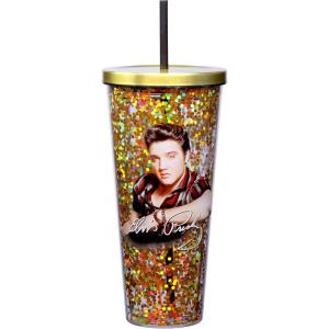 Spoontiques – Glitter Filled Acrylic Tumbler – Glitter Cup with Straw – 20 oz – Stainless Steel Locking Lid with Straw – Double Wall Insulated – BPA Free – Frosty the Snowman Glitter Cup(Elvis)