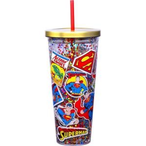 Spoontiques – Glitter Filled Acrylic Tumbler – Glitter Cup with Straw – 20 oz – Stainless Steel Locking Lid with Straw – Double Wall Insulated – BPA Free – Frosty the Snowman Glitter Cup(Superman)