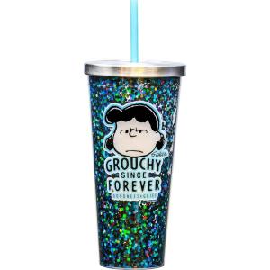 Spoontiques – Glitter Filled Acrylic Tumbler – Glitter Cup with Straw – 20 oz – Stainless Steel Locking Lid with Straw – Double Wall Insulated – BPA Free – Frosty the Snowman Glitter Cup(Peanuts Grouchy)
