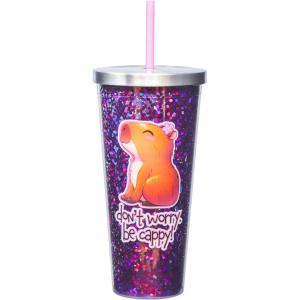 Spoontiques – Glitter Filled Acrylic Tumbler – Glitter Cup with Straw – 20 oz – Stainless Steel Locking Lid with Straw – Double Wall Insulated – BPA Free – Frosty the Snowman Glitter Cup(Capybara Glitter Cup)