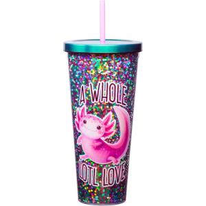 Spoontiques – Glitter Filled Acrylic Tumbler – Glitter Cup with Straw – 32oz - Stainless Steel Locking Lid with Straw – Double Wall Insulated – BPA Free – Axolotl(Axolotl)