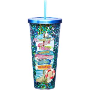 Spoontiques – Glitter Filled Acrylic Tumbler – Glitter Cup with Straw – 32oz - Stainless Steel Locking Lid with Straw – Double Wall Insulated – BPA Free – Axolotl(Beach)