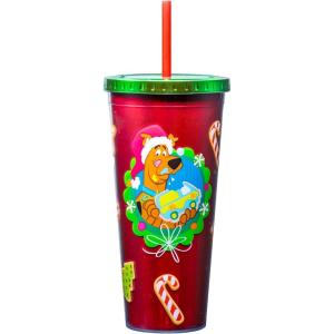 Spoontiques Acrylic Foil Cup with Straw, 20oz – Metallic Locking, Double Wall Insulated, BPA Free – Frosty the Snowman(Scooby Doo Christmas)