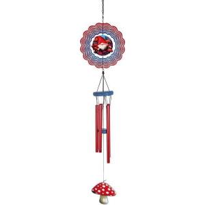 Spoontiques Gnome Wind Chime – Outdoor Garden Décor – Decorative Chimes for Yard, Garden, Backyard and Patio Decoration(Gnome Wind Spinner)