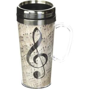 Spoontiques Insulated Travel Mug, 14oz – Double Wall Stainless & Acrylic Drink Cup with Twist Top Lid & Handle – Horse(Music)