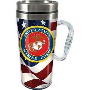 Spoontiques Insulated Travel Mug, 14oz – Double Wall Stainless & Acrylic Drink Cup with Twist Top Lid & Handle – Horse(US Marine)
