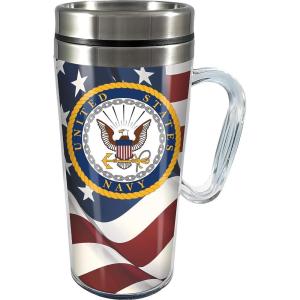 Spoontiques Insulated Travel Mug, 14oz – Double Wall Stainless & Acrylic Drink Cup with Twist Top Lid & Handle – Horse(US Navy)
