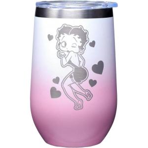 Spoontiques Mischief Managed Etched Stainless Steel Tumbler – Insulated Wine Tumbler with Lid – Double Wall Stainless Steel Stemless Wine Glass – 16oz – 5 5/8″ Tall(Betty Boop  Etched)