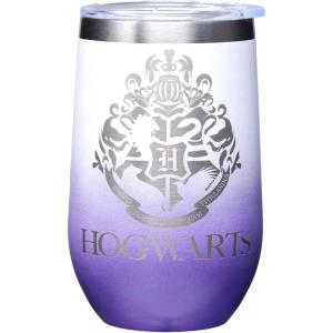 Spoontiques Mischief Managed Etched Stainless Steel Tumbler – Insulated Wine Tumbler with Lid – Double Wall Stainless Steel Stemless Wine Glass – 16oz – 5 5/8″ Tall(Hogwarts  Etched)