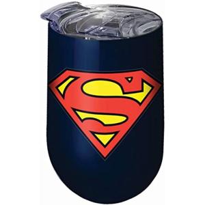 Spoontiques Mischief Managed Etched Stainless Steel Tumbler – Insulated Wine Tumbler with Lid – Double Wall Stainless Steel Stemless Wine Glass – 16oz – 5 5/8″ Tall(Superman)