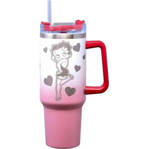 Spoontiques Peanuts Stainless Steel Travel Mug, 40oz – Double Wall Insulation, Sturdy Handle, Sliding Lock Travel Lid – Joe Cool(Betty Boop  Etched)