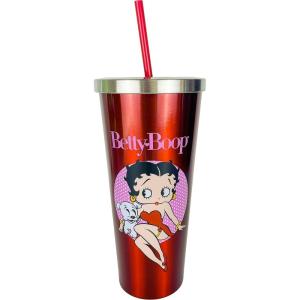 Spoontiques Scooby Doo Stainless Steel Tumbler, 24oz – Double Wall Insulated Travel Cup with Straw(Betty Boop)