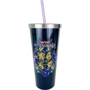 Spoontiques Scooby Doo Stainless Steel Tumbler, 24oz – Double Wall Insulated Travel Cup with Straw(Hogwarts Crest)
