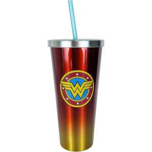 Spoontiques Scooby Doo Stainless Steel Tumbler, 24oz – Double Wall Insulated Travel Cup with Straw(Wonder Woman)