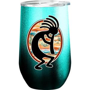Spoontiques Sea Turtle Stainless Steel Tumbler – Insulated Wine Tumbler with Lid – Double Wall Stainless Steel Stemless Wine Glass – 16oz – 5 5/8″ Tall(Kokopelli)