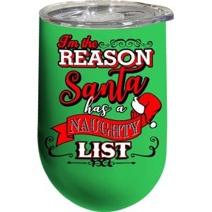 Spoontiques Sea Turtle Stainless Steel Tumbler – Insulated Wine Tumbler with Lid – Double Wall Stainless Steel Stemless Wine Glass – 16oz – 5 5/8″ Tall(Naughty List)