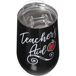 Spoontiques Sea Turtle Stainless Steel Tumbler – Insulated Wine Tumbler with Lid – Double Wall Stainless Steel Stemless Wine Glass – 16oz – 5 5/8″ Tall(Teacher)