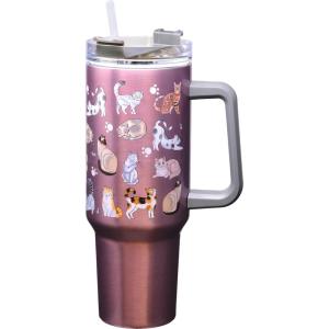 Spoontiques Stainless Steel Travel Mug, 40oz – Double Wall Insulation, Sturdy Handle, Sliding Lock Travel Lid – Camo(Cat Doodles)