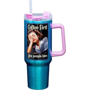 Spoontiques Stainless Steel Travel Mug, 40oz – Double Wall Insulation, Sturdy Handle, Sliding Lock Travel Lid – Camo(Coffee)