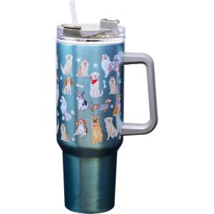 Spoontiques Stainless Steel Travel Mug, 40oz – Double Wall Insulation, Sturdy Handle, Sliding Lock Travel Lid – Camo(Dog Doodles)