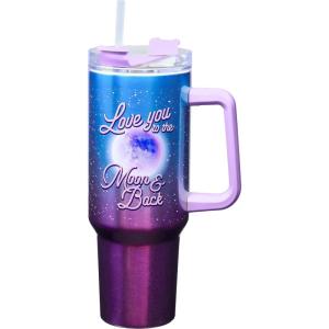 Spoontiques Stainless Steel Travel Mug, 40oz – Double Wall Insulation, Sturdy Handle, Sliding Lock Travel Lid – Camo(Moon & Back)