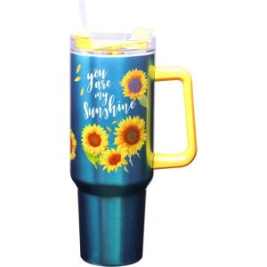 Spoontiques Stainless Steel Travel Mug, 40oz – Double Wall Insulation, Sturdy Handle, Sliding Lock Travel Lid – Camo(My Sunshine)