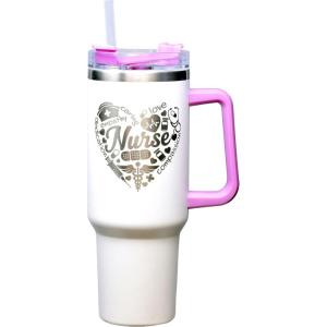 Spoontiques Stainless Steel Travel Mug, 40oz – Double Wall Insulation, Sturdy Handle, Sliding Lock Travel Lid – Camo(Nurse  Etched)