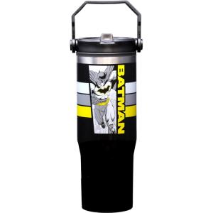 Spoontiques Wonder Woman Stainless Steel Water Bottle – 10″ Tall, Twist Off Lid & Carrying Handle – Stainless Steel Outer Wall & Acrylic Inner Wall(Batman)