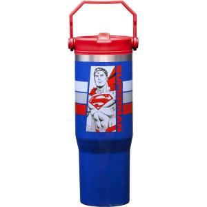 Spoontiques Wonder Woman Stainless Steel Water Bottle – 10″ Tall, Twist Off Lid & Carrying Handle – Stainless Steel Outer Wall & Acrylic Inner Wall(Superman)