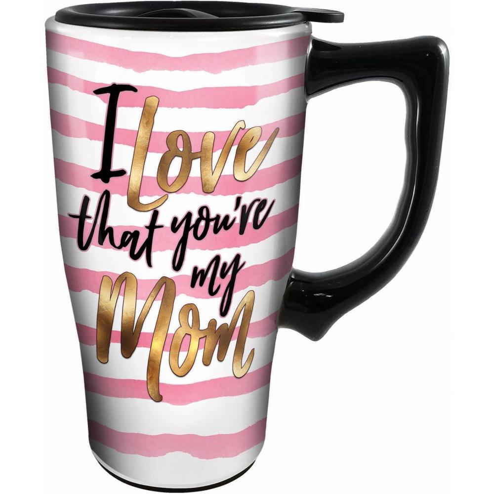image:imageSpoontiques Ceramic Travel Mugs Best Mom Ever Cup Hot or Cold Beverages Gift for Coffee LoversPinkWhiteBlackGold