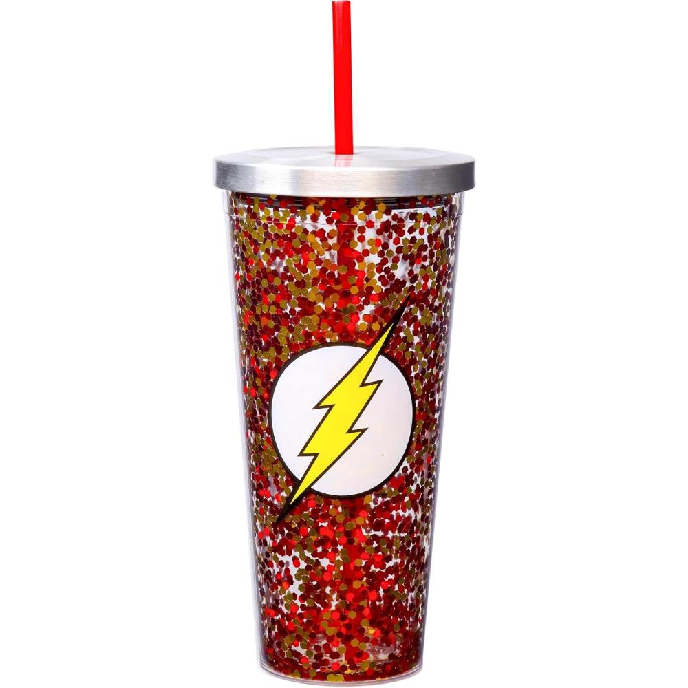 image:imageSpoontiques Glitter Filled Acrylic Tumbler Glitter Cup with Straw 20 oz Stainless Steel Locking Lid with Straw Double Wall Insulated BPA Free The Flash Glitter Cup