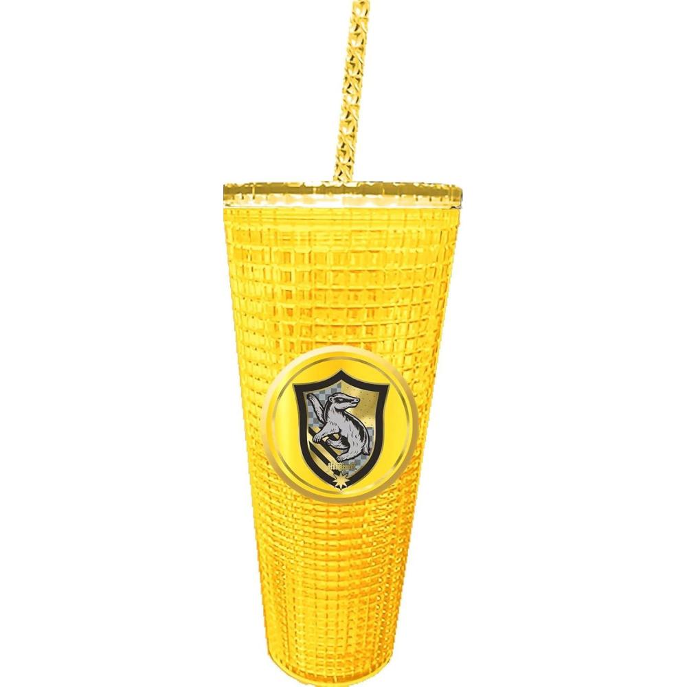 image:imageSpoontiques Harry Potter Diamond Tumbler Textured Cup with Straw Double Wall Insulated and BPA Free 20 oz Hufflepuff