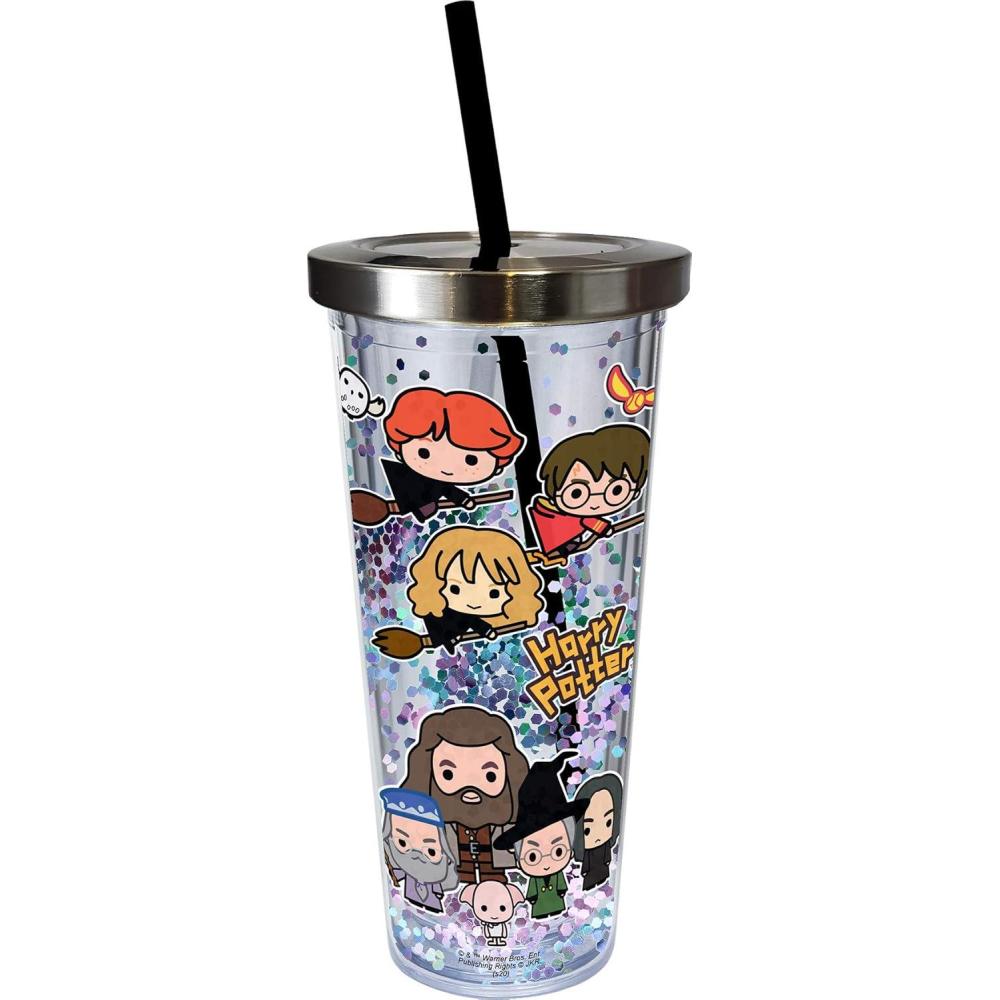 image:imageSpoontiques  Harry Potter Tumbler  Cartoon Glitter Cup with Straw  20 oz  Acrylic  Multi