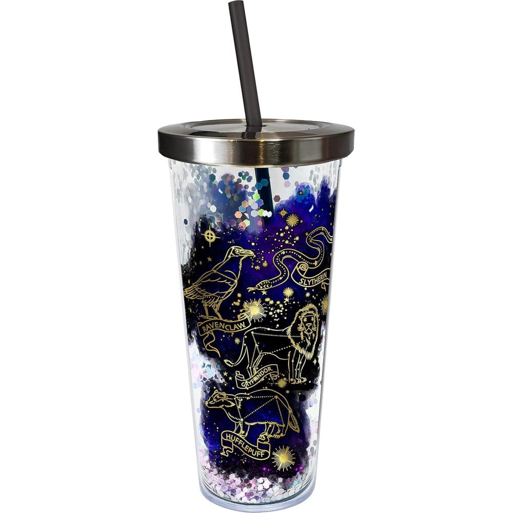 image:imageSpoontiques Harry Potter Tumbler Constellation Glitter Cup with Straw 20 oz Acrylic Multicolored