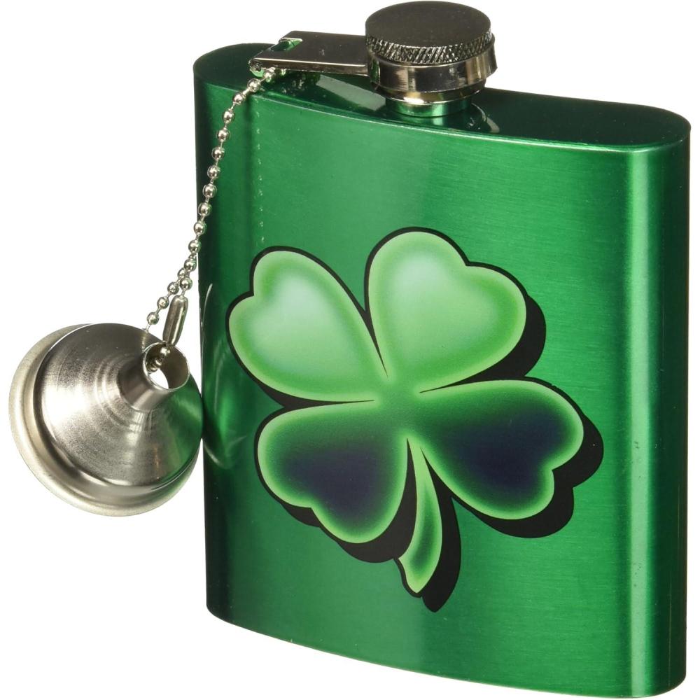 image:imageSpoontiques St Patricks Day Irish Stainless Steel Hip Flask Functional Drinkware 7 Oz Liquid Capacity Stainless Steel Refill Funnel 475 Tall Birthday Bachelor or Bachelorette Party