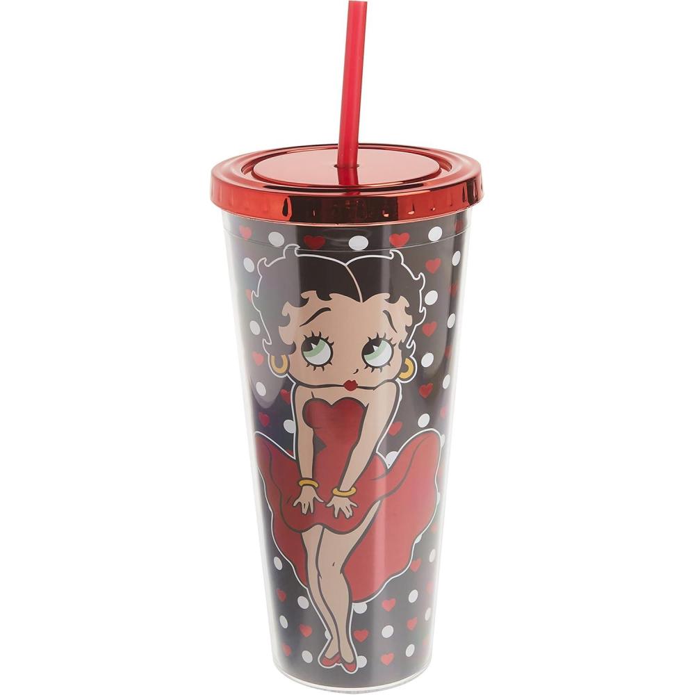 image:imageSpoontiques Acrylic Foil Cup with Straw 20oz Metallic Locking Double Wall Insulated BPA Free ElvisBetty Boop