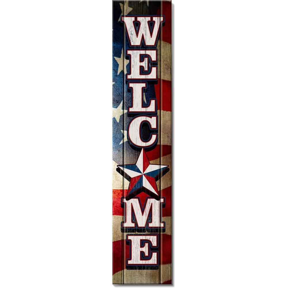 image:imageSpoontiques Americana Welcome Porch Sign Decorative Home Dcor Wooden Signs Rustic Outdoor Decoration Durable and Weatherproof Entryway Decoration 8 x 40