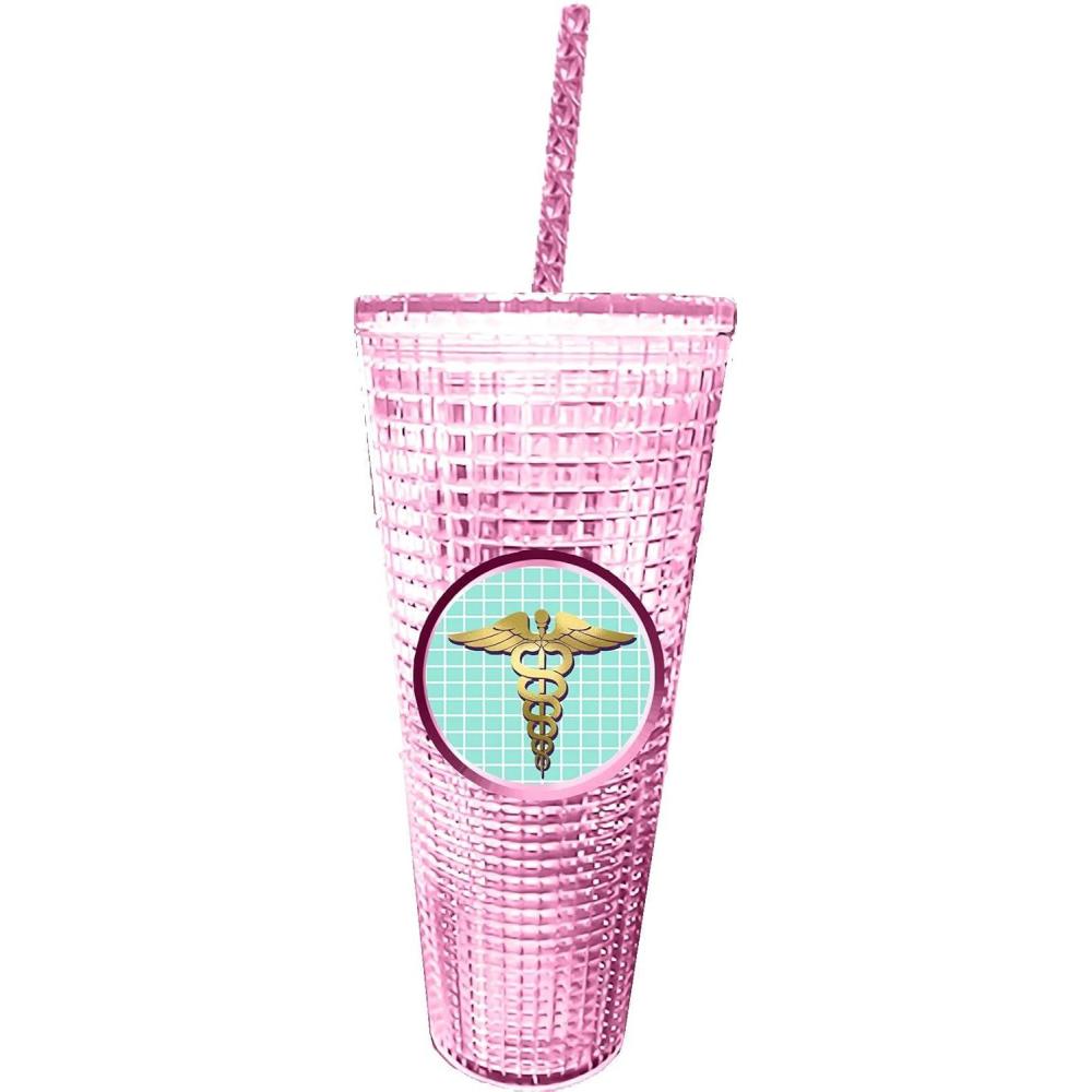 image:imageSpoontiques Diamond Tumbler 20oz Textured Cup wStaw Double Wall Insulated BPA Free Nurse