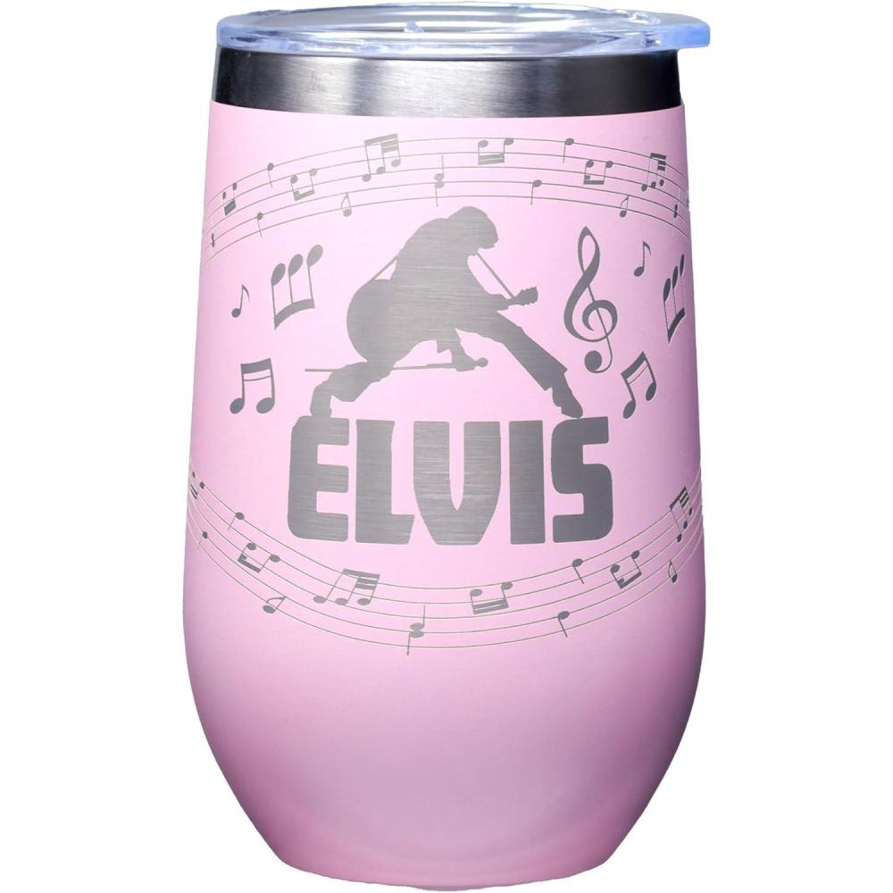 image:imageSpoontiques Elvis Etched Stainless Steel Tumbler Insulated Wine Tumbler with Lid Double Wall Stainless Steel Stemless Wine Glass 16oz 5 58 Tall