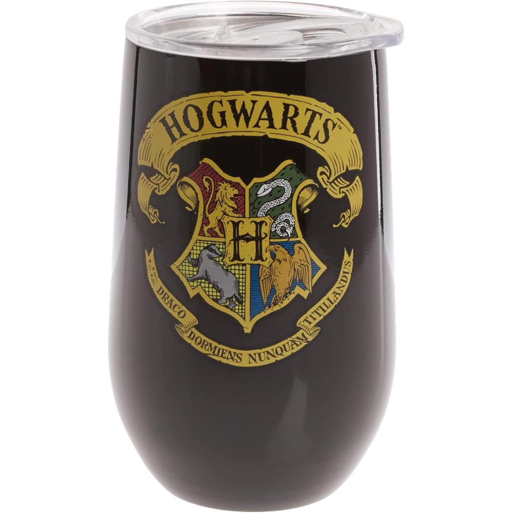 image:imageSpoontiques Harry Potter Stainless Steel Wine Tumbler 16 Oz Double Wall Insulated Drink Cup with Lid for Travel HogwartsHogwarts Crest