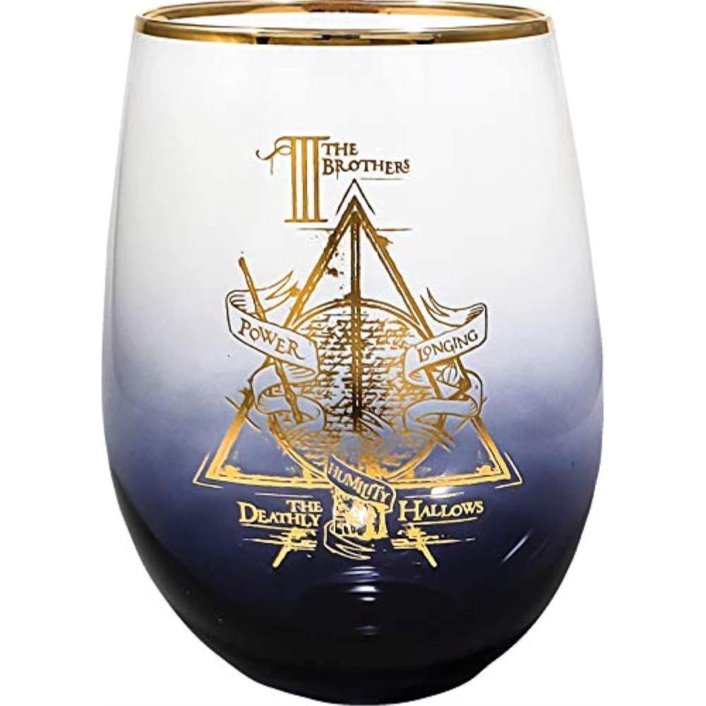 image:imageSpoontiques Harry Potter Stemless Wine Glass 20oz Lidless Drink Tumbler for Cold Beverages Hogwarts CrestDeathly Hallows