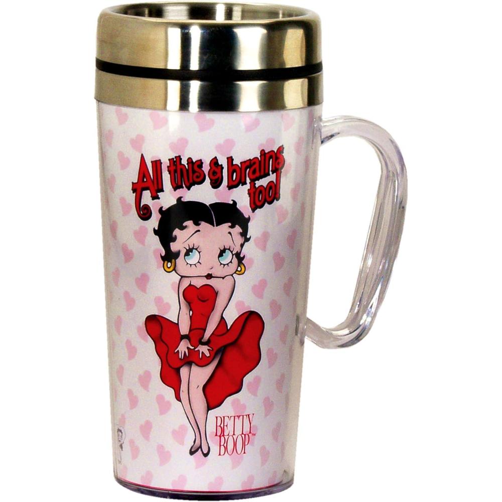 image:imageSpoontiques Insulated Travel Mug 14oz Double Wall Stainless amp Acrylic Drink Cup with Twist Top Lid amp Handle Scooby DooBetty Boop Brains